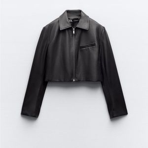 Zara cropped faux leather jacket